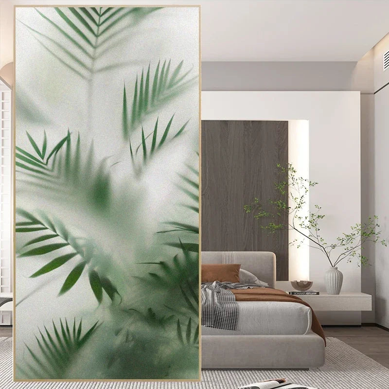 Misty Green Leaves Privacy Window Film For Bathroom Kitchen Foyer Office Removable Frosted Film For Glass Semi Transparent Peel and Stick Static Cling Technology
