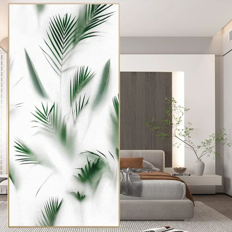 Misty Green Leaves Privacy Window Film For Bathroom Kitchen Foyer Office Removable Frosted Film For Glass Semi Transparent Peel and Stick Static Cling Technology