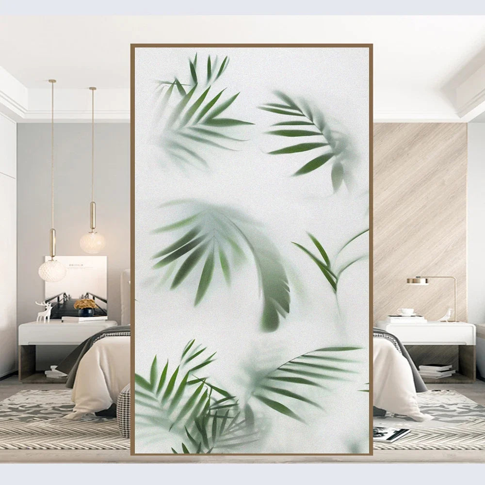 Misty Green Leaves Privacy Window Film For Bathroom Kitchen Foyer Office Removable Frosted Film For Glass Semi Transparent Peel and Stick Static Cling Technology