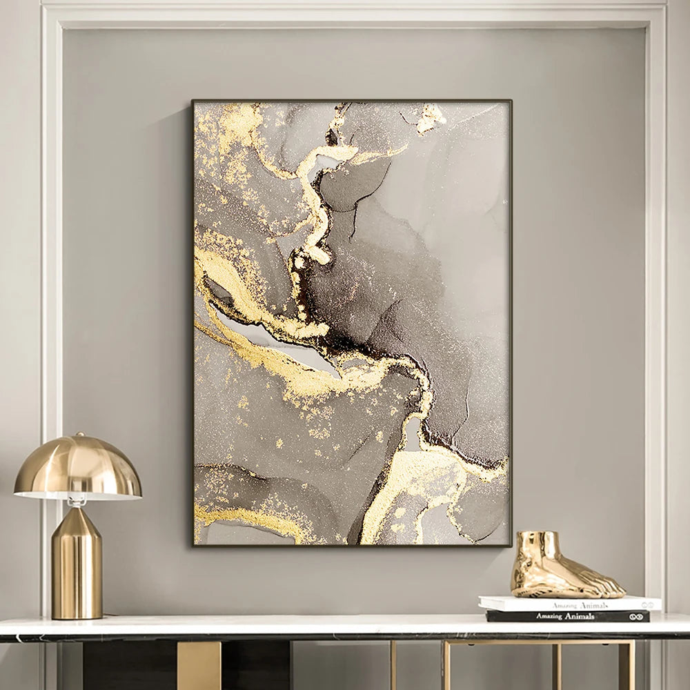 Modern Abstract Beige Golden Marble Print Wall Art Fine Art Canvas Pri – NordicWallArt.com