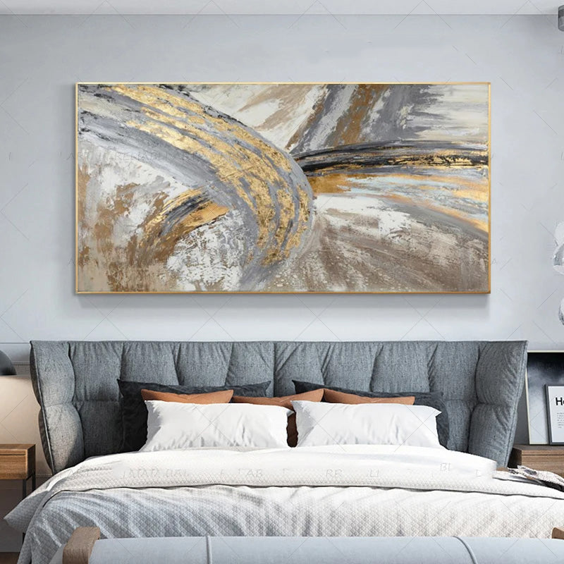 Modern Abstract Gray Beige Golden Wall Art Fine Art Canvas Prints Picture For Luxury Living Room Bedroom Art For Contemporary Interiors
