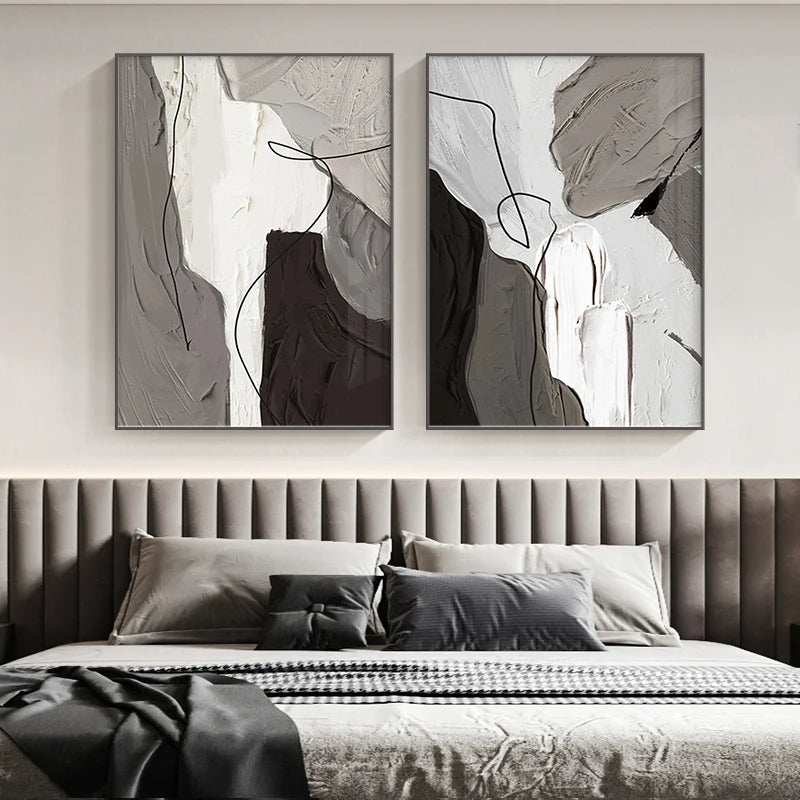 Modern Abstract Shades Of Gray Wall Art Fine Art Canvas Prints Thick Brush Painting Prints For Urban Apartment Living Room Home Office Decor