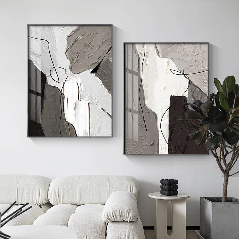 Modern Abstract Shades Of Gray Wall Art Fine Art Canvas Prints Thick Brush Painting Prints For Urban Apartment Living Room Home Office Decor