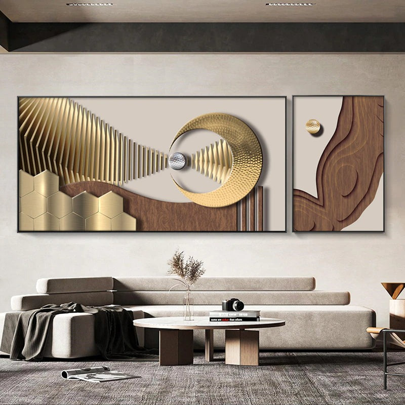 Modern Abstract Sun Moon Wall Art Fine Art Canvas Prints 3d Effect Textural Geometric Visualization Pictures For Luxury Loft Home Office Art Decor
