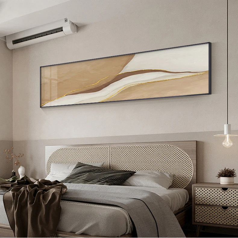 Modern Abstract Wide Format Wall Art Fine Art Canvas Prints Beige Gray Neutral Color Pictures For Bedroom Above The Bed or Above The Sofa