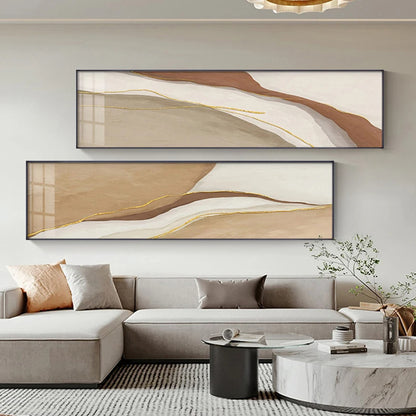 Modern Abstract Wide Format Wall Art Fine Art Canvas Prints Beige Gray Neutral Color Pictures For Bedroom Above The Bed or Above The Sofa
