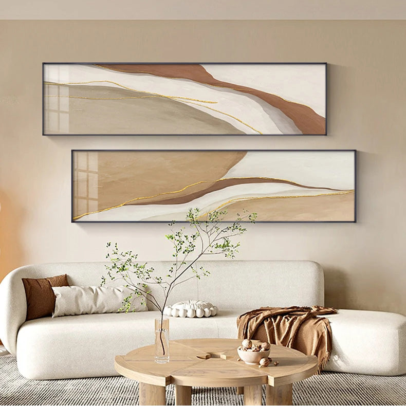 Modern Abstract Wide Format Wall Art Fine Art Canvas Prints Beige Gray Neutral Color Pictures For Bedroom Above The Bed or Above The Sofa