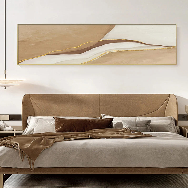 Modern Abstract Wide Format Wall Art Fine Art Canvas Prints Beige Gray Neutral Color Pictures For Bedroom Above The Bed or Above The Sofa