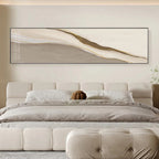 Modern Abstract Wide Format Wall Art Fine Art Canvas Prints Beige Gray Neutral Color Pictures For Bedroom Above The Bed or Above The Sofa