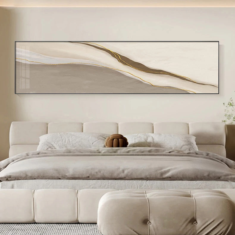 Modern Abstract Wide Format Wall Art Fine Art Canvas Prints Beige Gray Neutral Color Pictures For Bedroom Above The Bed or Above The Sofa