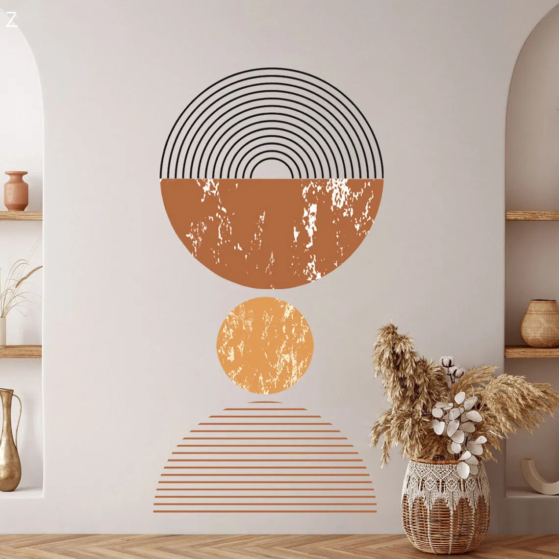 Geometric Circles Sun & Moon Wall Sticker For Kitchen Living Room Removable Self Adhesive Vinyl Wall Decal For Creative DIY Home Decor