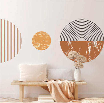 Geometric Circles Sun & Moon Wall Sticker For Kitchen Living Room Removable Self Adhesive Vinyl Wall Decal For Creative DIY Home Decor