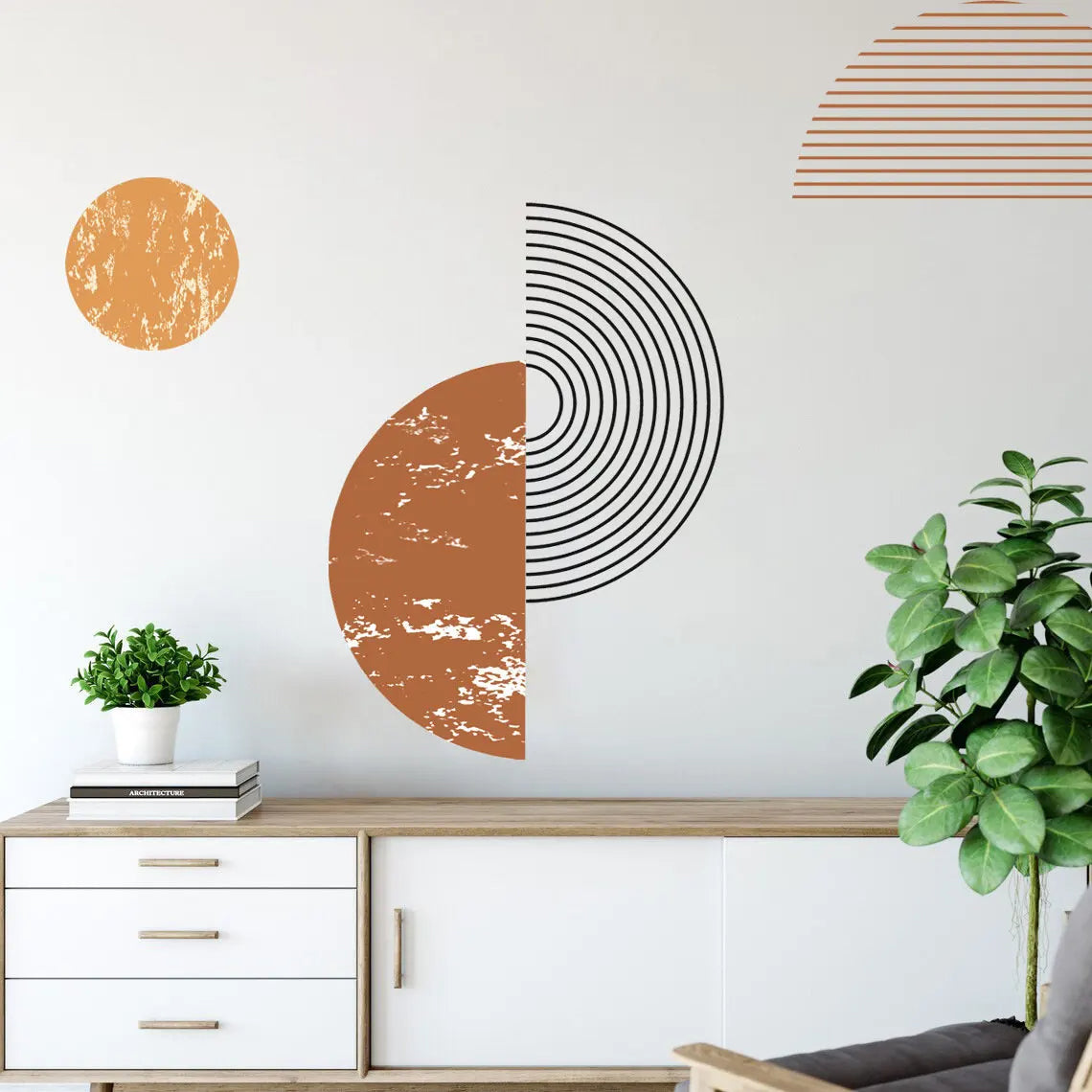 Geometric Circles Sun & Moon Wall Sticker For Kitchen Living Room Removable Self Adhesive Vinyl Wall Decal For Creative DIY Home Decor