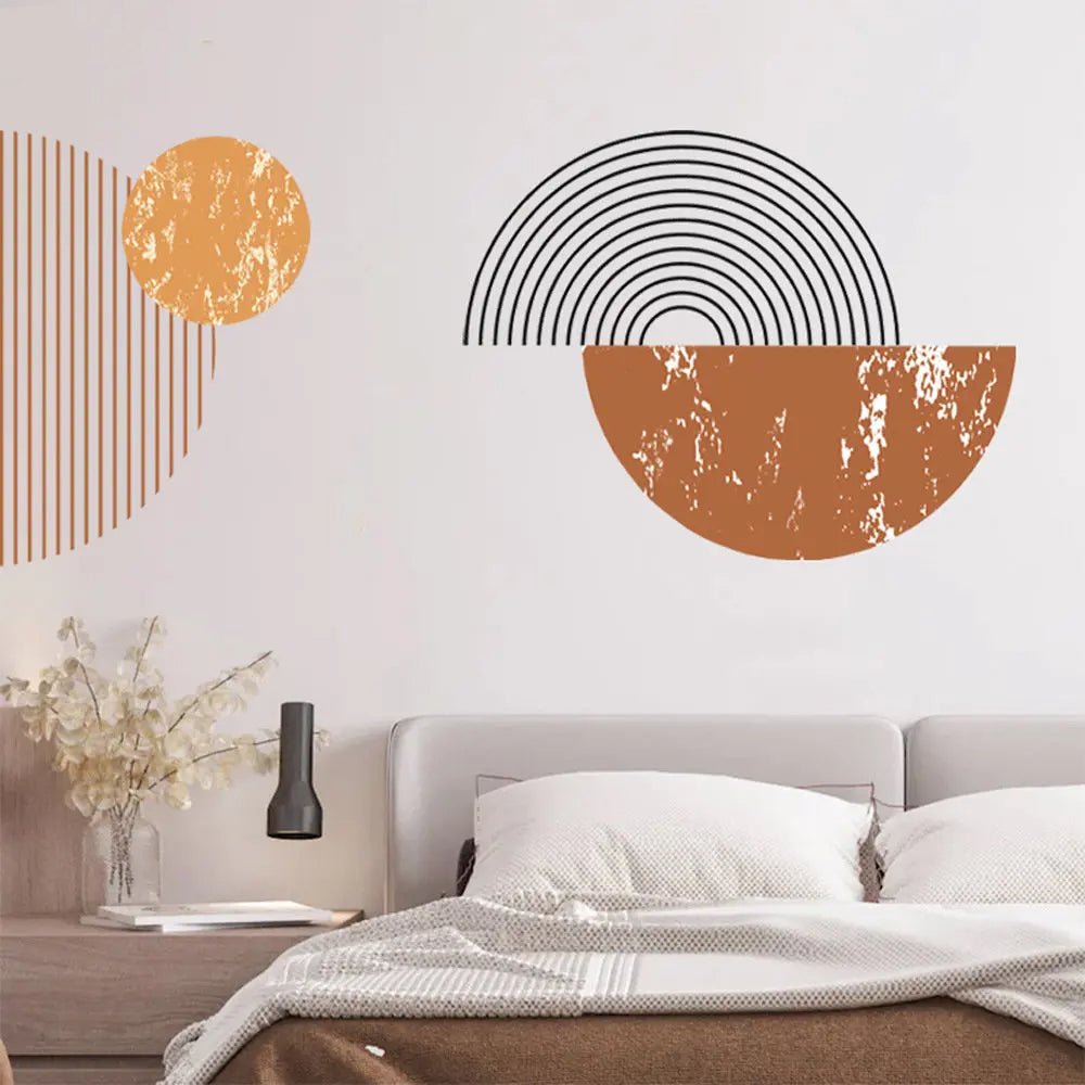 Geometric Circles Sun & Moon Wall Sticker For Kitchen Living Room Removable Self Adhesive Vinyl Wall Decal For Creative DIY Home Decor