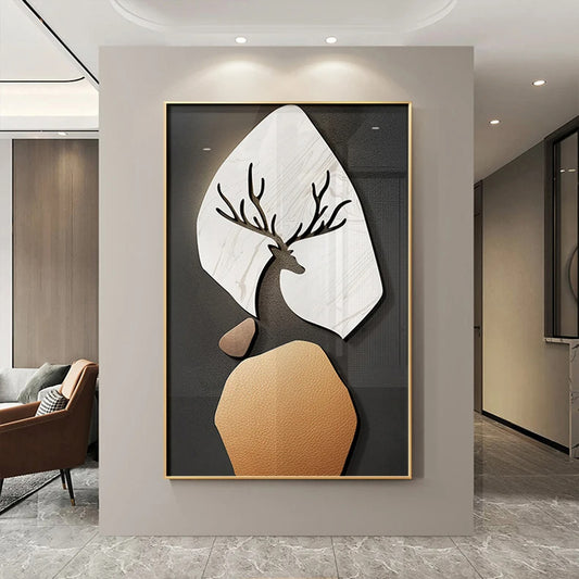 Modern Aesthetics 3d Design Stone Deer Wall Art Fine Art Canvas Prints Pictures For Luxury Apartment Living Room Entrance Hall Home Decor