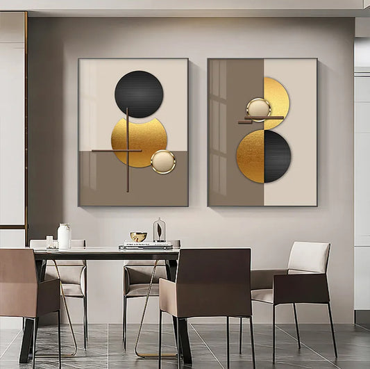 Modern Aesthetics Golden Sun Moon Abstract Geometry Wall Art Fine Art Canvas Prints Pictures For Luxury Living Room Home Office Decor