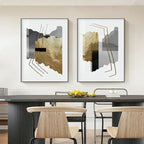 Modern Black Gray Golden Abstract Wall Art Fine Art Canvas Prints Pictures For Luxury Apartment Living Room Home Office Salon Art Decor