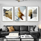 Modern Black Gray Golden Abstract Wall Art Fine Art Canvas Prints Pictures For Luxury Apartment Living Room Home Office Salon Art Decor