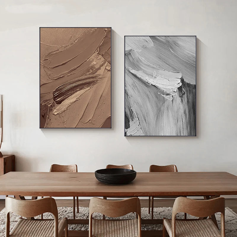 Modern Minimalist Urban Architectural Wall Art Fine Art Canvas Prints Black Grey Terracotta Thick Brush Abstract Pictures For Home Office Decor