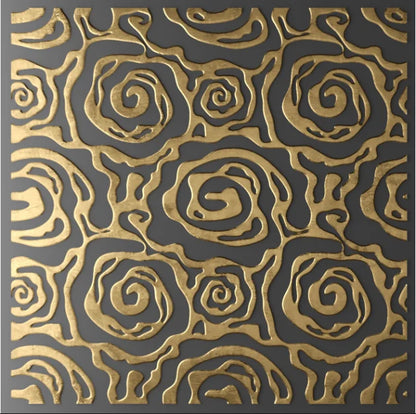 Decorative wall panel with gold rose pattern on a dark background