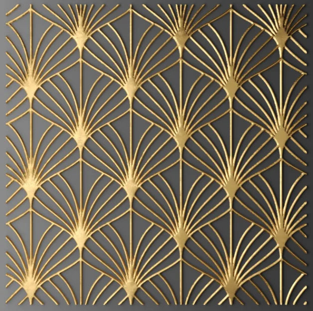 Gold geometric pattern on a dark gray background