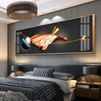Modern bedroom with a large abstract painting on the wall