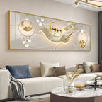Modern Abstract Auspicious Golden Deer Landscape Wall Art Fine Art Canvas Print Wide Format Feng Shui Artwork For Living Room Above The Sofa