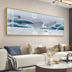 Modern Abstract Auspicious Golden Deer Landscape Wall Art Fine Art Canvas Print Wide Format Feng Shui Artwork For Living Room Above The Sofa