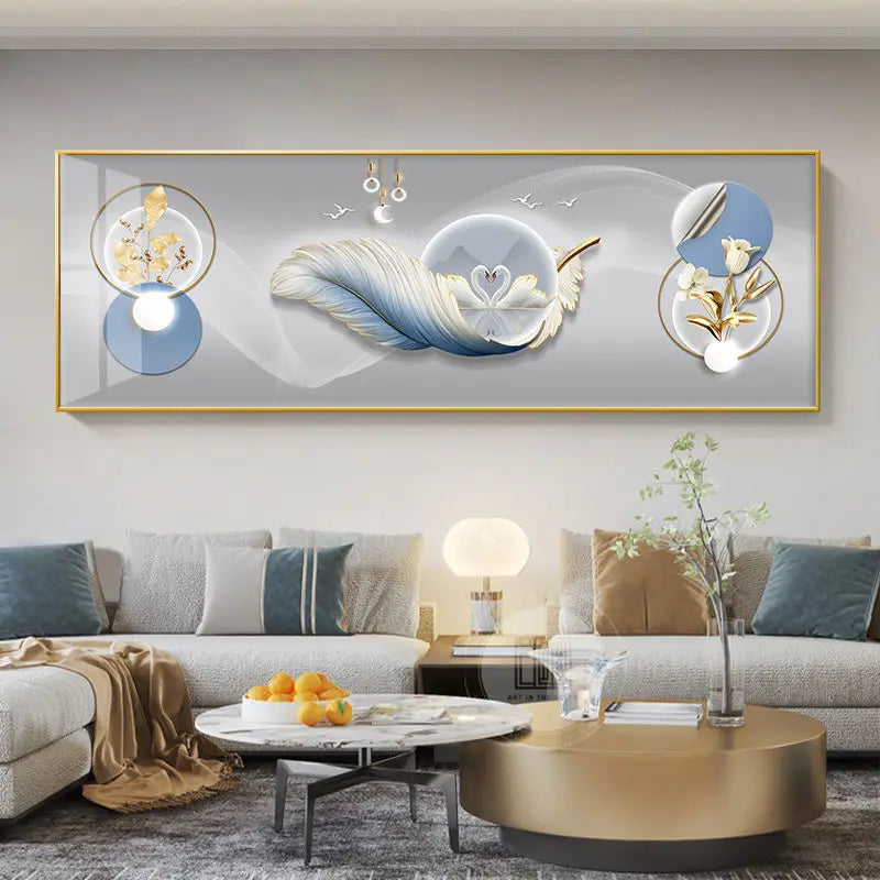 Modern Abstract Auspicious Golden Deer Landscape Wall Art Fine Art Canvas Print Wide Format Feng Shui Artwork For Living Room Above The Sofa