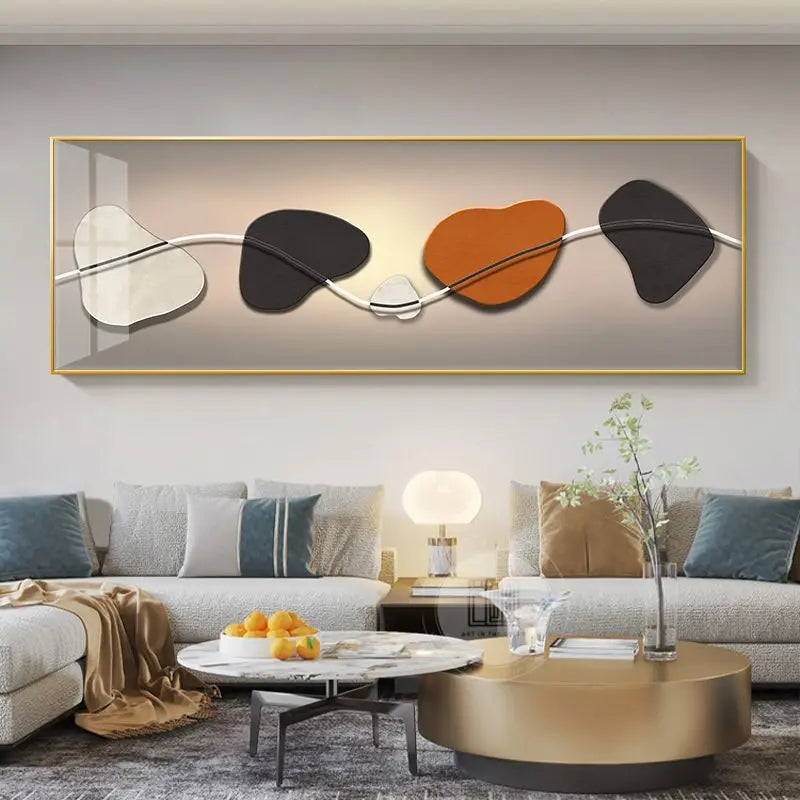 Modern Abstract Auspicious Golden Deer Landscape Wall Art Fine Art Canvas Print Wide Format Feng Shui Artwork For Living Room Above The Sofa