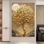 Modern Abstract Auspicious Golden Deer Tree Of Life Wall Art Fine Art Canvas Prints Pictures For Living Room Foyer Art Light Luxury Home Decor