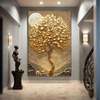Modern Abstract Auspicious Golden Deer Tree Of Life Wall Art Fine Art Canvas Prints Pictures For Living Room Foyer Art Light Luxury Home Decor 2025