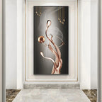 Modern Abstract Auspicious Golden Flowing Ribbon Wall Art Fine Art Canvas Prints Pictures For Living Room Entryway Reception Room Light Luxury Foyer Art Decor