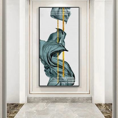 Modern Abstract Auspicious Golden Flowing Ribbon Wall Art Fine Art Canvas Prints Pictures For Living Room Entryway Reception Room Light Luxury Foyer Art Decor