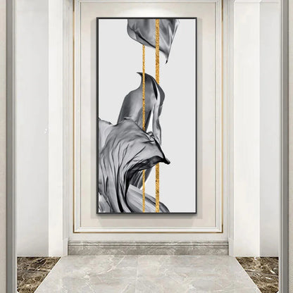 Modern Abstract Auspicious Golden Flowing Ribbon Wall Art Fine Art Canvas Prints Pictures For Living Room Entryway Reception Room Light Luxury Foyer Art Decor