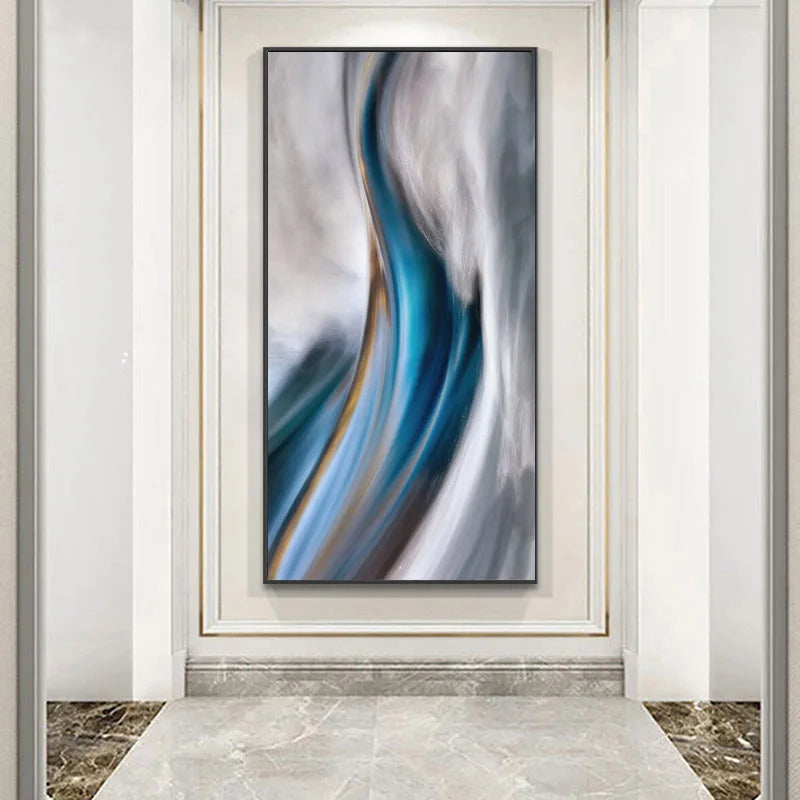 Modern Abstract Auspicious Golden Flowing Ribbon Wall Art Fine Art Canvas Prints Pictures For Living Room Entryway Reception Room Light Luxury Foyer Art Decor