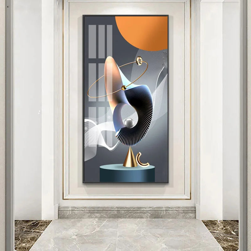 Modern Abstract Auspicious Golden Flowing Ribbon Wall Art Fine Art Canvas Prints Pictures For Living Room Entryway Reception Room Light Luxury Foyer Art Decor