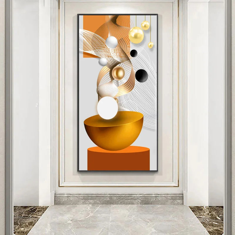 Modern Abstract Auspicious Golden Flowing Ribbon Wall Art Fine Art Canvas Prints Pictures For Living Room Entryway Reception Room Light Luxury Foyer Art Decor