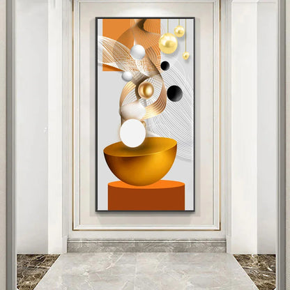 Modern Abstract Auspicious Golden Flowing Ribbon Wall Art Fine Art Canvas Prints Pictures For Living Room Entryway Reception Room Light Luxury Foyer Art Decor