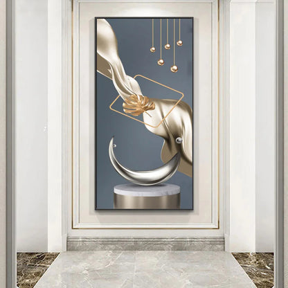 Modern Abstract Auspicious Golden Flowing Ribbon Wall Art Fine Art Canvas Prints Pictures For Living Room Entryway Reception Room Light Luxury Foyer Art Decor