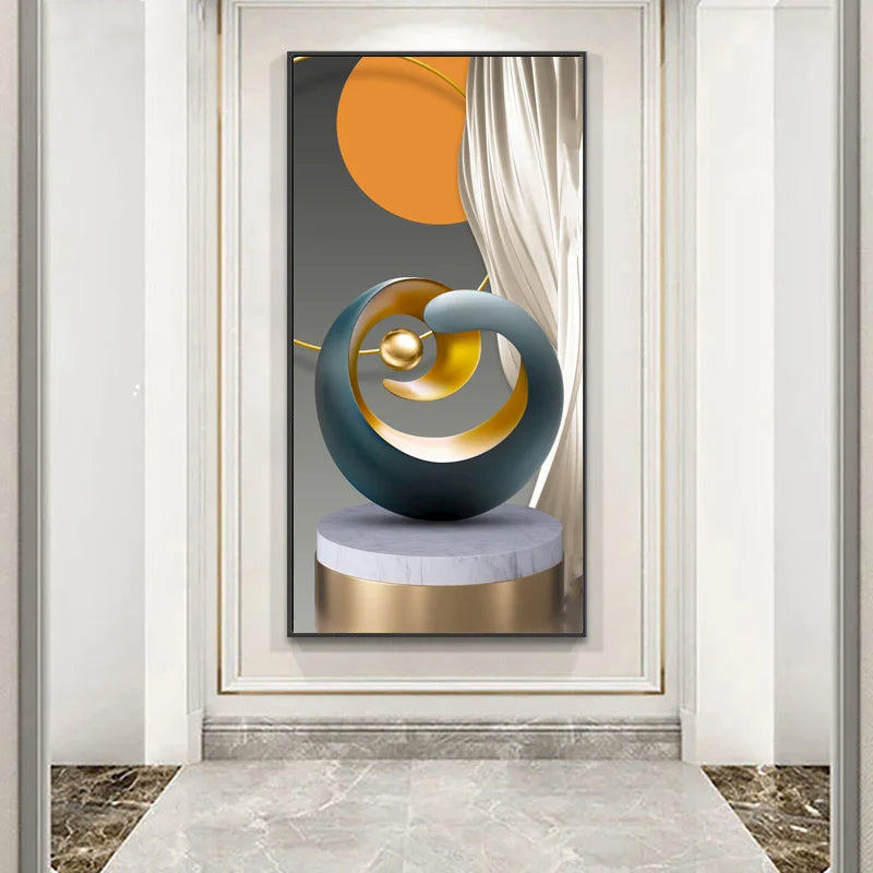 Modern Abstract Auspicious Golden Flowing Ribbon Wall Art Fine Art Canvas Prints Pictures For Living Room Entryway Reception Room Light Luxury Foyer Art Decor