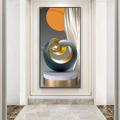 Modern Abstract Auspicious Golden Flowing Ribbon Wall Art Fine Art Canvas Prints Pictures For Living Room Entryway Reception Room Light Luxury Foyer Art Decor