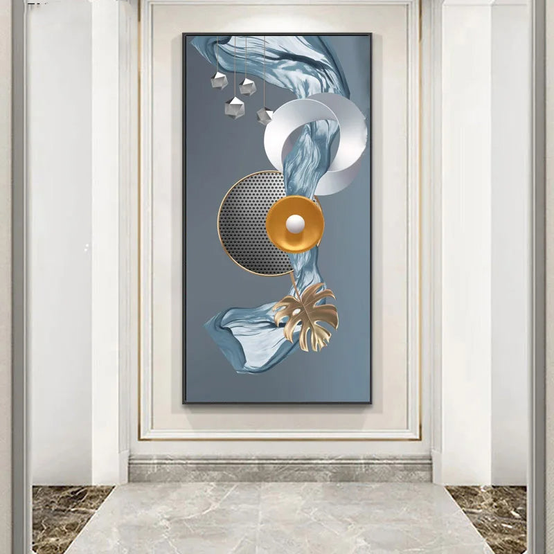 Modern Abstract Auspicious Golden Flowing Ribbon Wall Art Fine Art Canvas Prints Pictures For Living Room Entryway Reception Room Light Luxury Foyer Art Decor