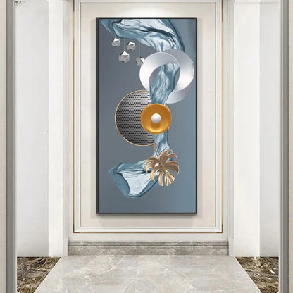 Modern Abstract Auspicious Golden Flowing Ribbon Wall Art Fine Art Canvas Prints Pictures For Living Room Entryway Reception Room Light Luxury Foyer Art Decor
