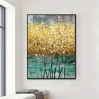 Modern Abstract Auspicious Golden Tree Wall Art Fine Art Canvas Print For Living Room Dining Room Home Office Decor