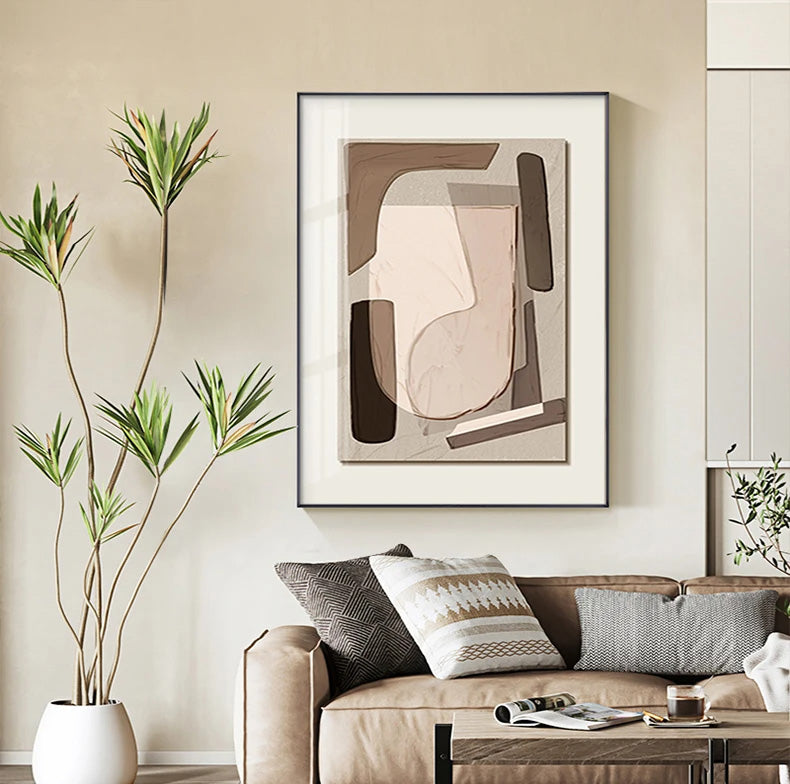 Modern Abstract Beige Geometric Color Block Wall Art Fine Art Canvas Prints Pictures For Contemporary Apartment Living Room Dining Room Bedroom Art Decor