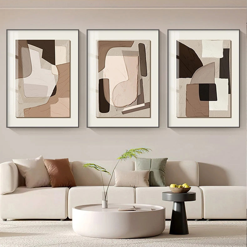 Modern Abstract Beige Geometric Color Block Wall Art Fine Art Canvas Prints Pictures For Contemporary Apartment Living Room Dining Room Bedroom Art Decor