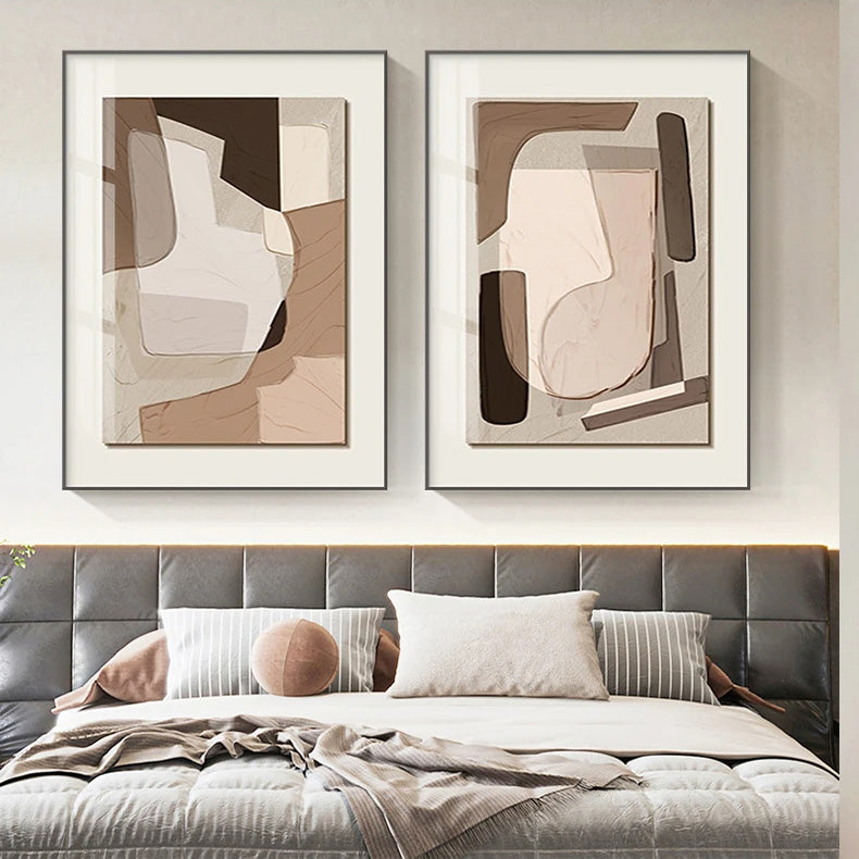 Modern Abstract Beige Geometric Color Block Wall Art Fine Art Canvas Prints Pictures For Contemporary Apartment Living Room Dining Room Bedroom Art Decor