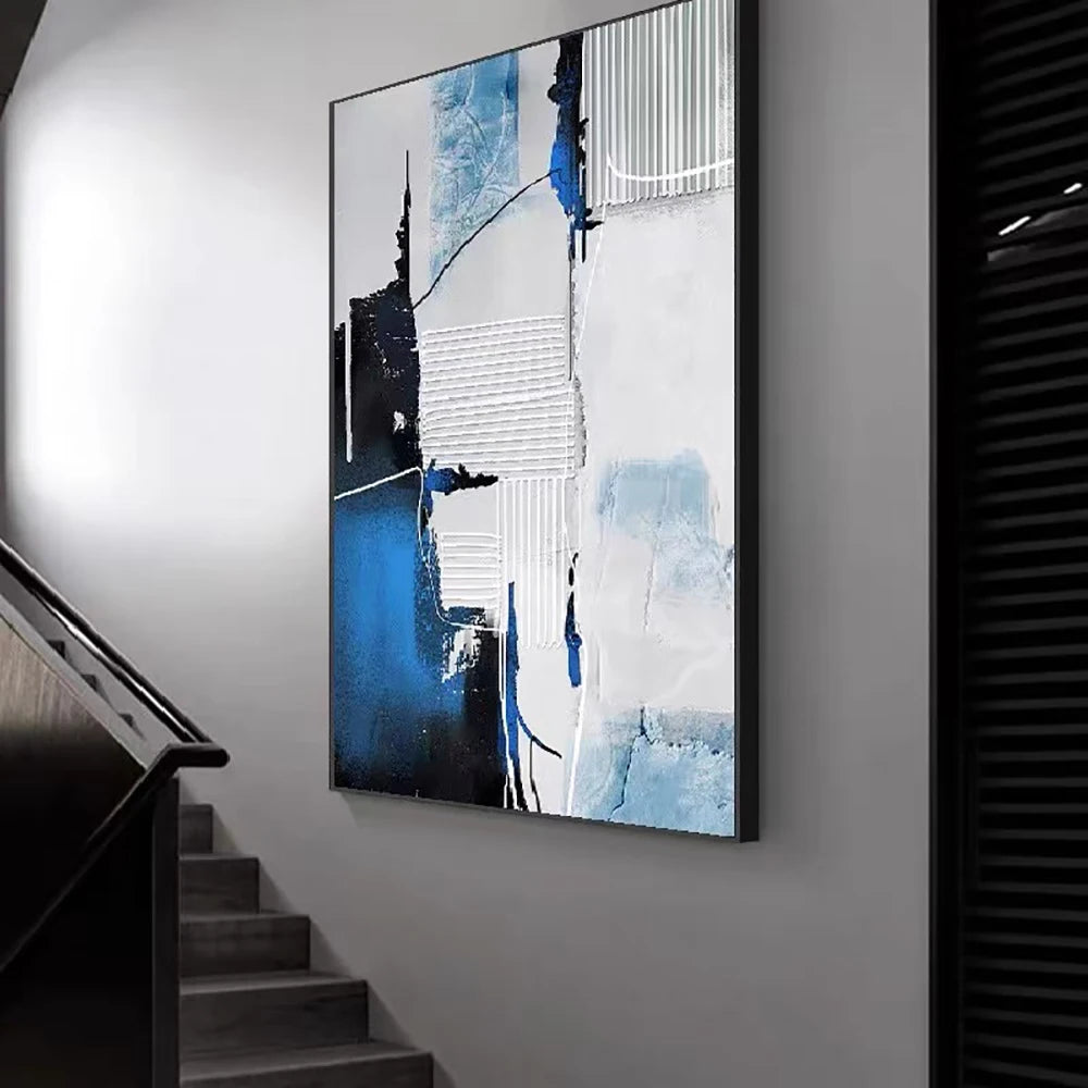 Modern Abstract Black Blue Gray Wall Art Fine Art Canvas Prints Pictures For Living Room Dining Room Foyer Art For Contemporary Interiors