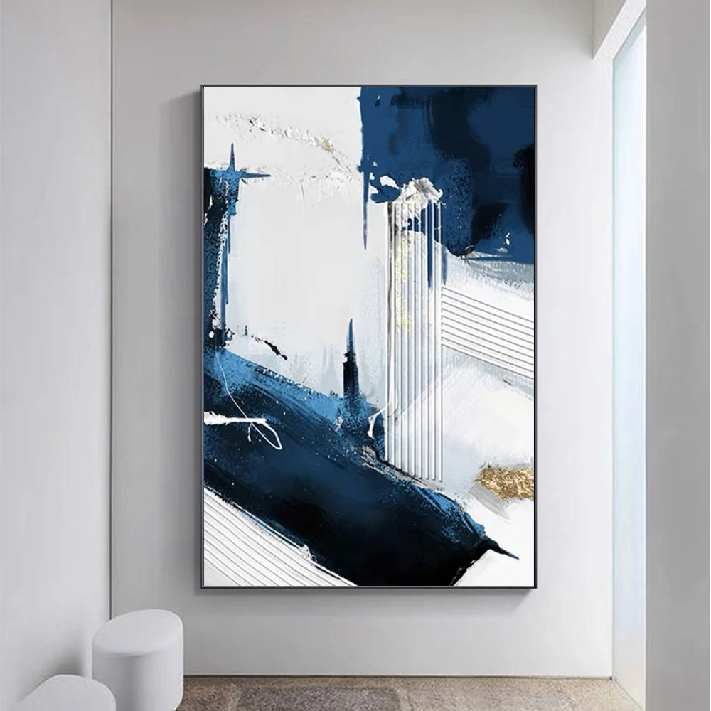 Modern Abstract Black Blue Gray Wall Art Fine Art Canvas Prints Pictures For Living Room Dining Room Foyer Art For Contemporary Interiors
